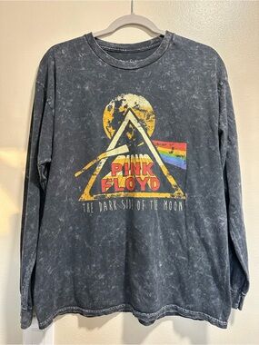 Pink Floyd Black Mineral Wash Long Sleeve with Yellow & Rainbow Prism Graphic